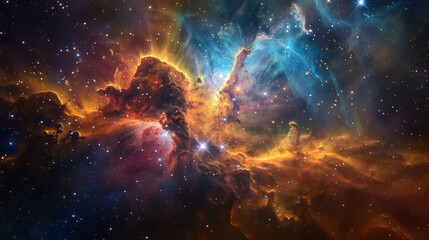 Fototapeta premium A mesmerizing space scene showing a supernova explosion within a cloud nebula, rich in colors and stars, designed for a dramatic background