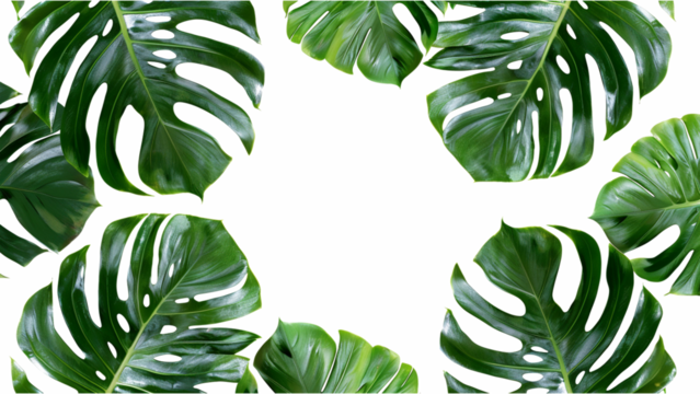 Monstera tropical leaves on transparent background. Flat lay, top view. - Powered by Adobe