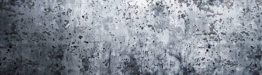 Fototapeta premium Black and white photo of a rough textured metal wall with a few small holes.