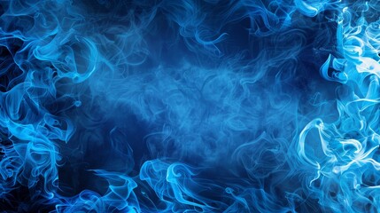 A swirling blue smoke pattern forming an intricate border with a large, blank space in the middle for advertising