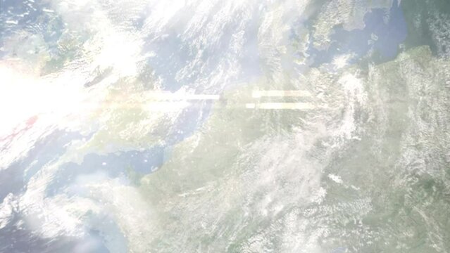Zoom in from space and focus on Oss, Netherlands. 3D Animation. Background for travel intro. Elements of this image furnished by NASA