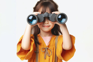 Kid look Binoculars isolated on white background