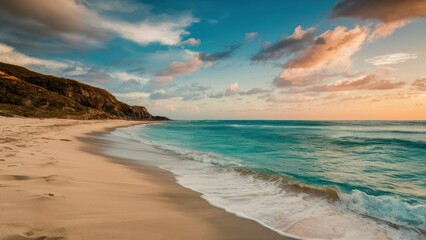 beautiful sandy beach and soft blue ocean wave