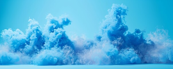 An abstract blue smoke explosion with dense edges and a clear, open center serving as a mockup for advertising