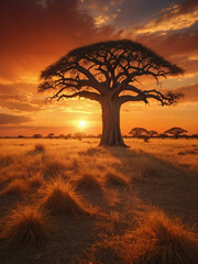 Baobab tree in the  sunset