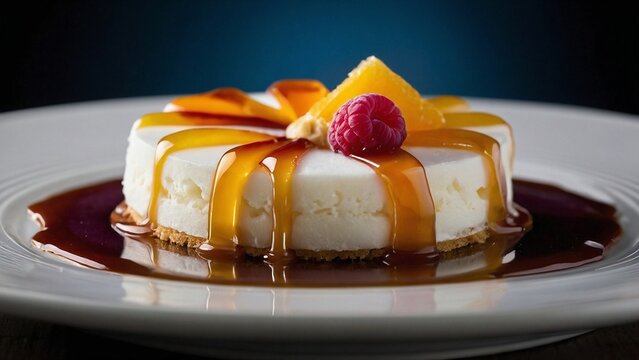 AI generated illustration of a plate of dessert topped with syrup