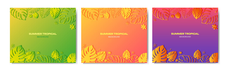 Set of colorful summer web banners with tropical plants. Vector illustration