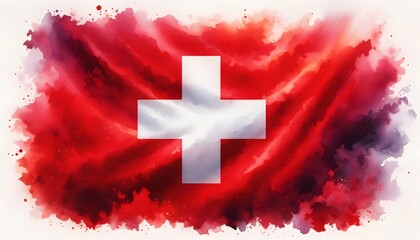 Illustration of a Beautiful Watercolor Flag of Switzerland