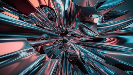 Metallic 3D image of abstract 3D futuristic cyberpunk