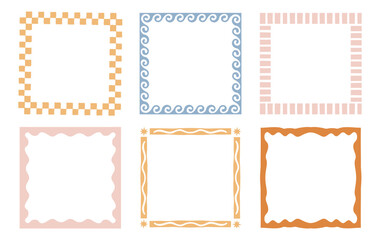 Vector set of linear frames and borders - abstract design elements for decoration or logo design templates in modern minimalist style with copy space for text, boho summer style..