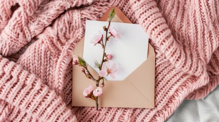 Blossoming Love: Pink Envelope Adorned With a Delicate Pink Flower
