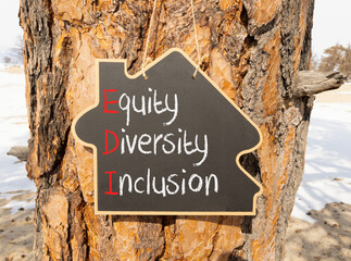 EDI equity diversity inclusion symbol. Concept words EDI equity diversity inclusion on yellow...