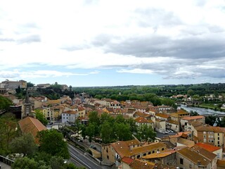 Obraz premium Béziers, May 2024: Visit the magnificent city of Béziers in Occitanie. Street photos - Aerial view of the city