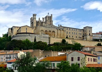 Béziers, May 2024: Visit the magnificent city of Béziers in Occitanie. Street photos - View of Saint-Nazaire and Saint-Celsus cathedrals
