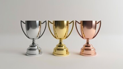Gleaming Trio: Gold, Silver, and Bronze Trophies