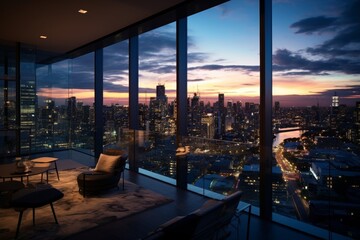 Fototapeta premium Elevated Living: A High-End Penthouse with a Bird's Eye View of a Busy Urban Intersection
