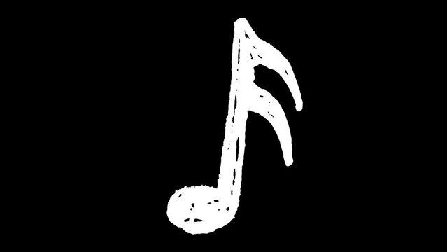 White wiggly hand drawn semiquaver music note icon doodle animation    