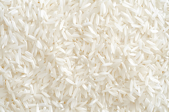 Close up white rice grain texture background of uncooked rice.