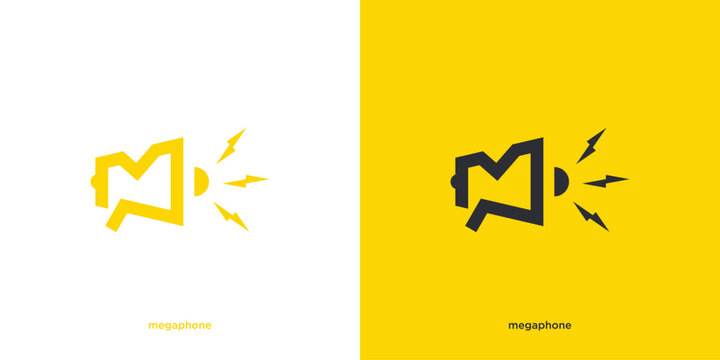 Simple Monogram Megaphone Logo Design. Letter M Logo with Megaphone Logo, Icon, Symbol, Vector, Design, Inspiration.