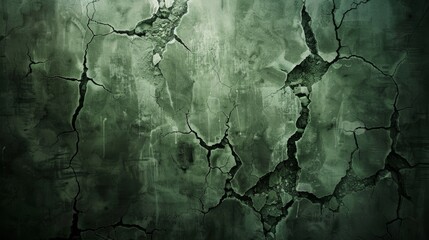 The image shows a dark, cracked wall with a green tint. The cracks are jagged and uneven, and the wall appears to be in a state of disrepair.