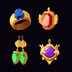 Obraz premium Set of different jewelry for online games flat style, vector illustration