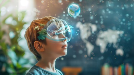 Young Boy Exploring Global Geography Through Augmented Reality