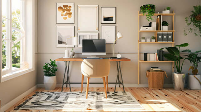 Home office with a minimal desk and natural light, creating an inspiring workspace for productivity