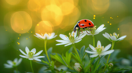 Ladybug on White Flowers - Ladybug Stock Footage