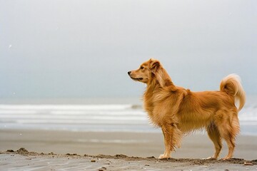 Proud Dog with Wagging Tail at the Beach