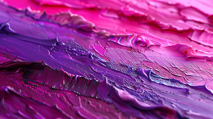 Detailed macro view of a magenta and violet acrylic canvas, highlighting the rich textures typical of contemporary art.