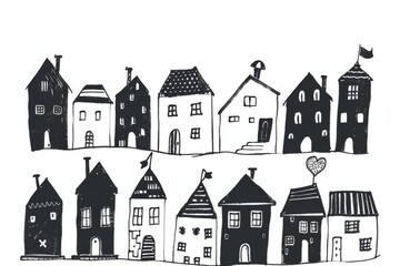 Fototapeta premium Black and white house vector sketch isolated on a white background
