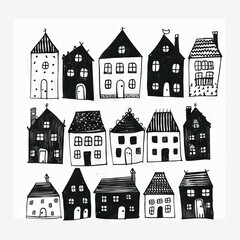 Fototapeta premium Black and white house vector sketch isolated on a white background