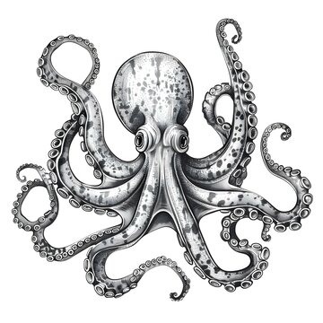 recommend clip art: Detailed Illustration of Engraved Octopus Tentacles on White Background. Concept Illustration, Engraved Octopus Tentacles, White Background