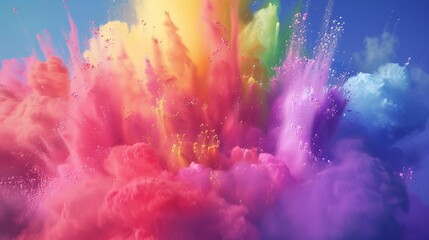 A mesmerizing explosion of vibrant rainbow powder dancing in the air