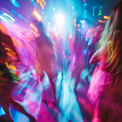 Motion blurred background of a rave with people
