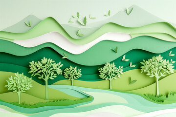 Obraz premium Close up paper cut mountain trees