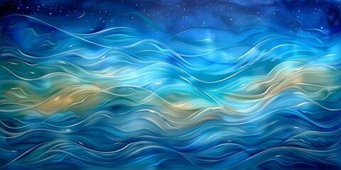 Fototapeta premium Nautical-themed watercolor painting with abstract navy blue and turquoise sea wave pattern on canvas. Concept Painting, Nautical, Watercolor, Abstract, Ocean Waves