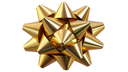 Metallic Gold Gift Bow - Close-up of a metallic gold gift bow with a glossy finish, isolated on a transparent background, suitable for festive and premium packaging visuals.
