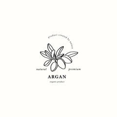 Line art argan nut with leaves logo