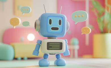 Cute Robot in a Vibrant Environment. Chatting in a Virtual World.