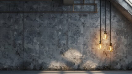 Retro lamps in the attic, gray concrete wall. Conceptual idea