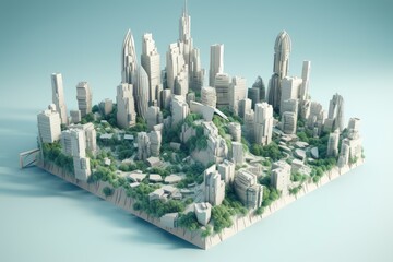 3d rendering of a modern, miniature urban cityscape on a blue background