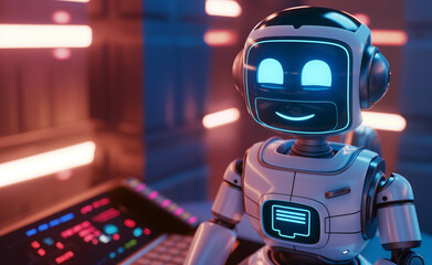 Fototapeta premium Cheerful Robot Chatting in a Virtual World