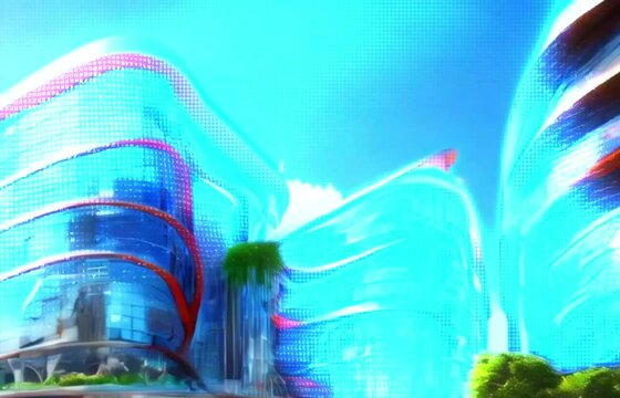 Modern office building with blue sky, and glass facades motion