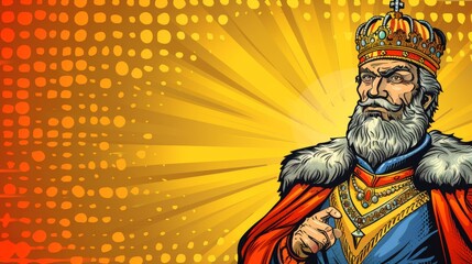 An old wise king adorned with a majestic crown, standing tall with a look of authority and wisdom