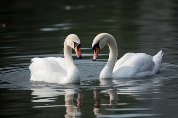 Romantic Swans love lake water. Fauna water. Generate Ai