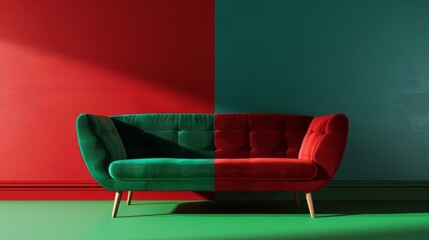 red and green sofa. HD 8K wallpaper Stock Photographic Image hyper realistic 