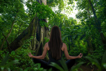 Woman doing yoga and meditation in nature