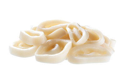 Squid rings heap close-up isolated on a white background.