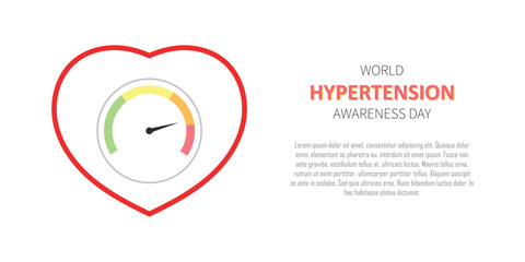 World hypertension awareness day, human heart with blood pressure measuring monitor, prevent HBP and stress, healthcare and medical fitness, cardiac health